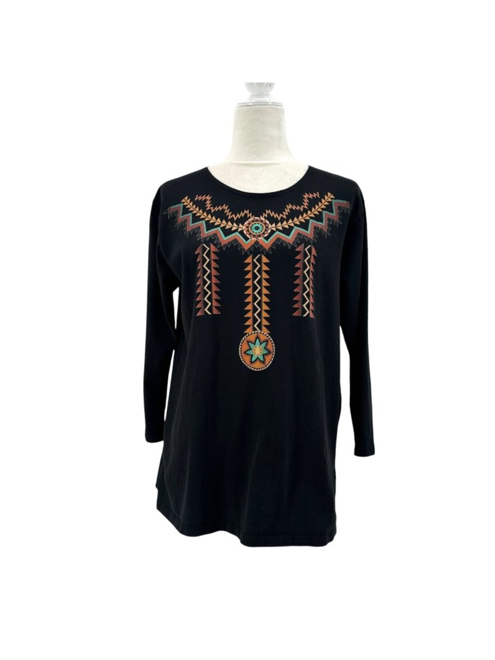 Sabaku Artwear Womens Small Top Southwestern Graphic Black Multicolor Western